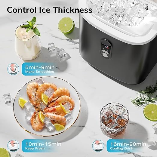 Antarctic Star Countertop Ice Maker Machine, 30lbs/24Hrs, 3 Thickness Ice Cubes, 16Pcs/13 Mins,2 Ways to Add Water, Self-Cleaning Ice Cube Maker w/Basket and Scoop for Home/Kitchen/Camping/RV (Black)