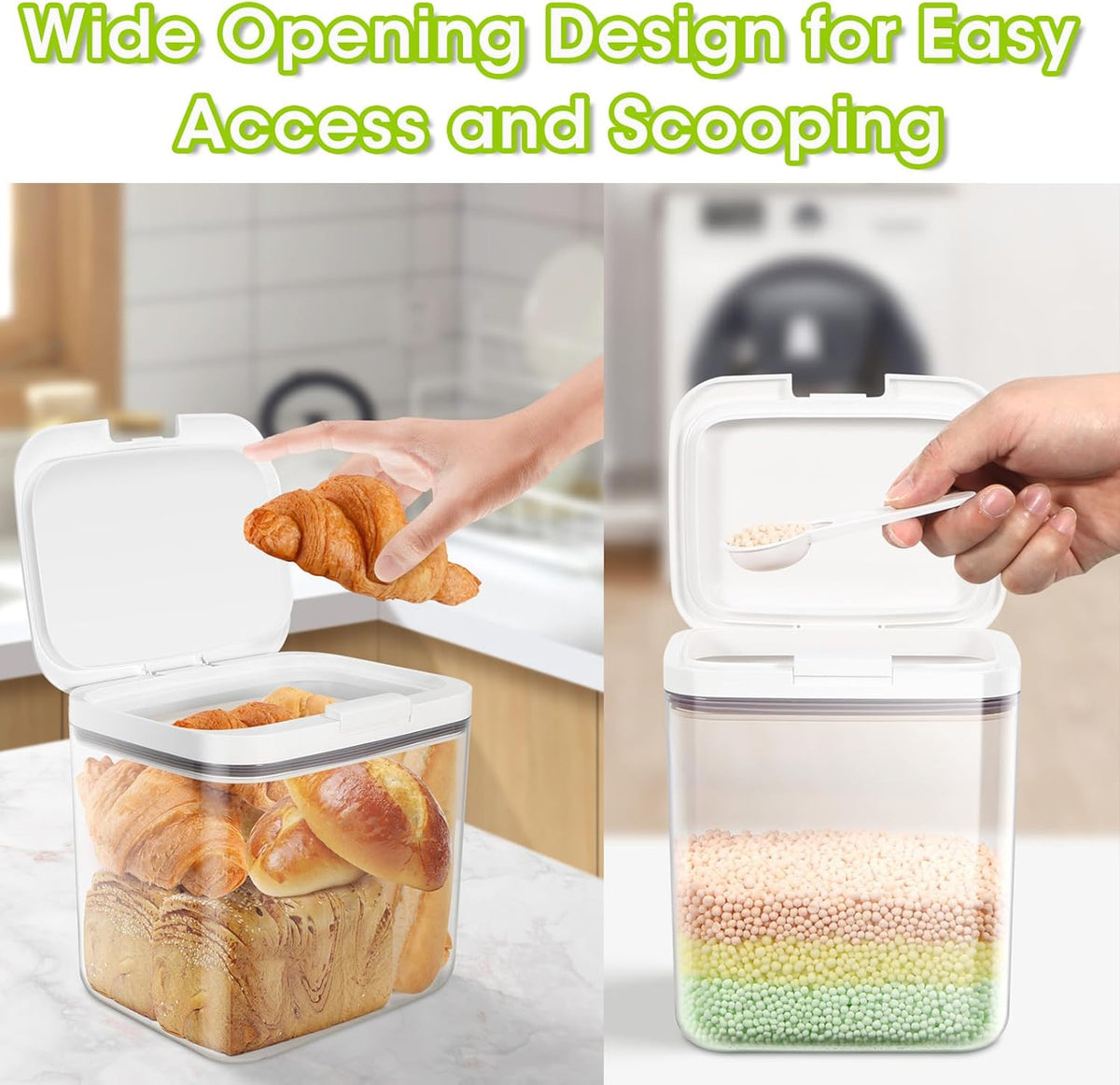 2 Pack Flour and Sugar Storage Containers with One-Press Flip-up Lid, 2.1Qt + 4.75 Qt Food Storage Container for Rice, Nuts, Snack, Dog Treat, Laundry Room, Kitchen Organization