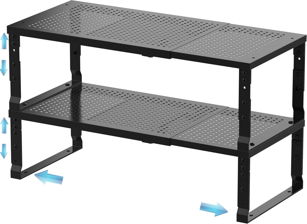 Expandable Spice Rack & Kitchen Cabinet Organizer - Stackable, Adjustable Shelves for Cabinets, Countertops, Cupboards & Pantries(2 Packs/Medium/Black)