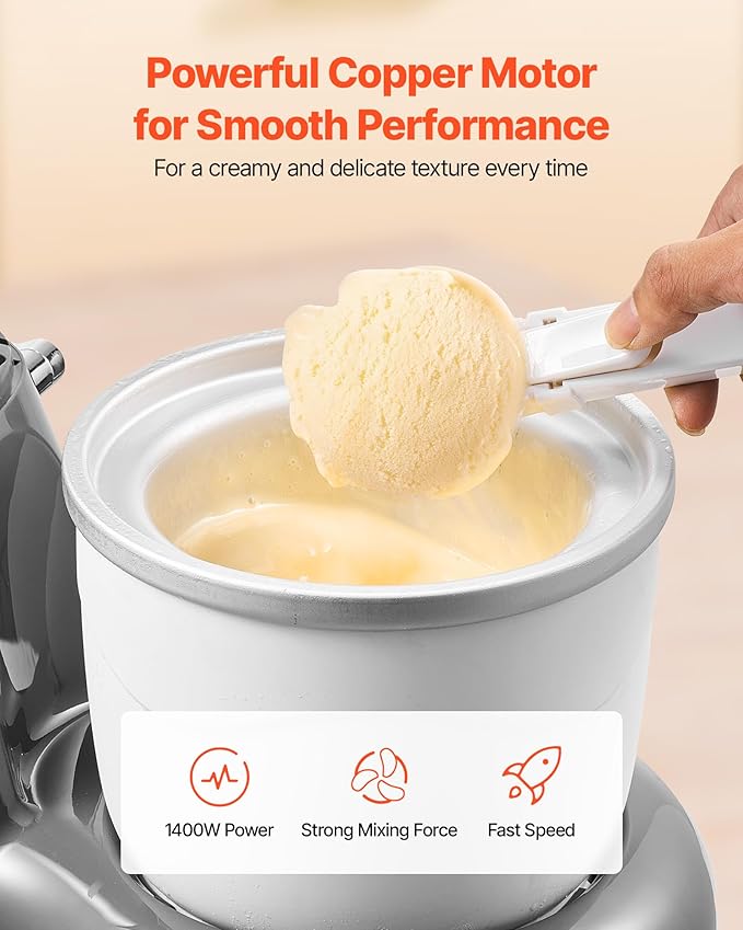 VEVOR Ice Cream Maker, 1.8 Qt. Capacity, 6-Speed Electric Stand Mixer, with LED Digital Display & Timer, Mixing Paddle, Dough Hook, Splash Guard, for Homemade Frozen Yogurt Fruit Sorbet Gelato, Grey