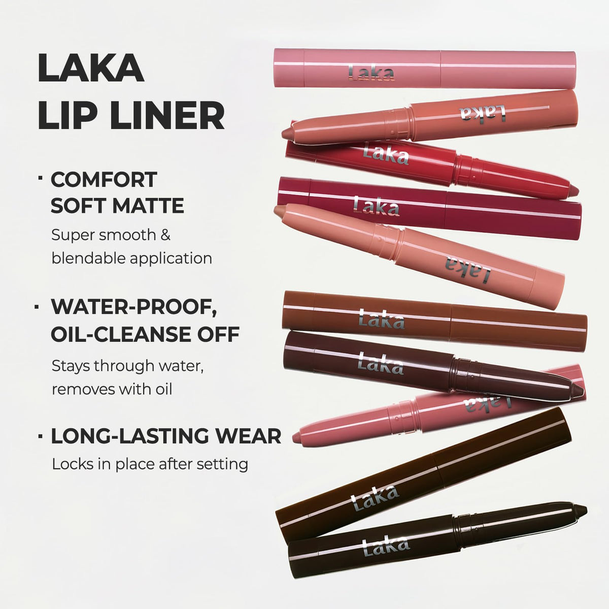 Laka Lip Liner - Smooth & Blendable Soft Matte Lip Contour Pencil for Shaping & Overlining Lips | Waterproof Formula, Oil-Cleanse Off, Long-Lasting Wear | #02 Suede Pink (Cool Nude Pink)