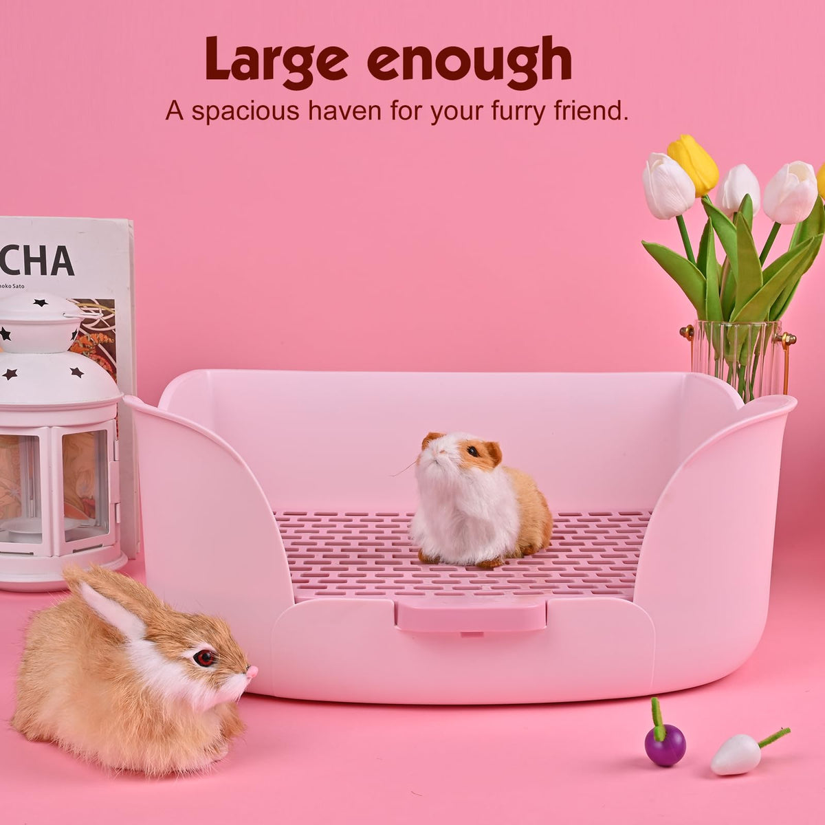 RUBYHOME Large Bunny Litter Box (15.5" x 11.1" x 6.2") Small Animal Litter Pet Toilet Potty Trainer Corner Litter Bedding Box Pet Pan for Rabbit Guinea Pig Easy to Clean (Purple)