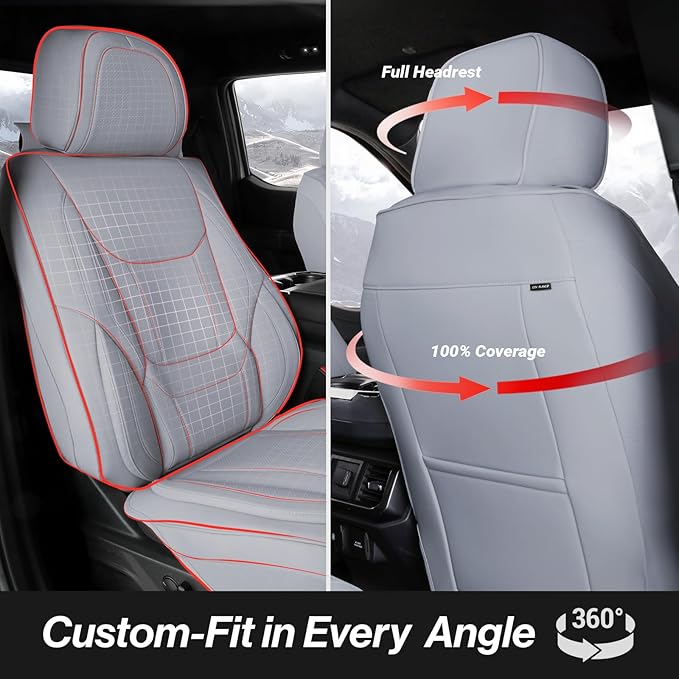 Coverland Custom Fit Car Seat Covers for SUV Compatible with [2024-2026 GMC Hummer EV SUV] Premium Car Seat Cover Water Resistant Leather Non-Slip Interior Protector [Full Set Gray - Size Chart X60]