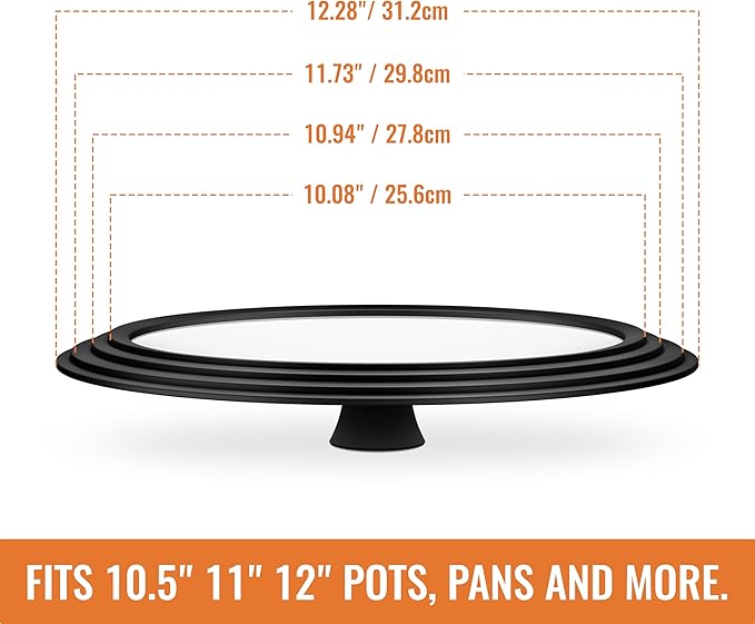 Universal Lids for Pots, Pans and Skillets, 10.5", 11" and 12" Pan Lid, Tempered Glass Pot Lid with Silicone Rim Heat Resistant, Replacement Pan Cover for Frying, Wok, Crock Pot Lid, Black