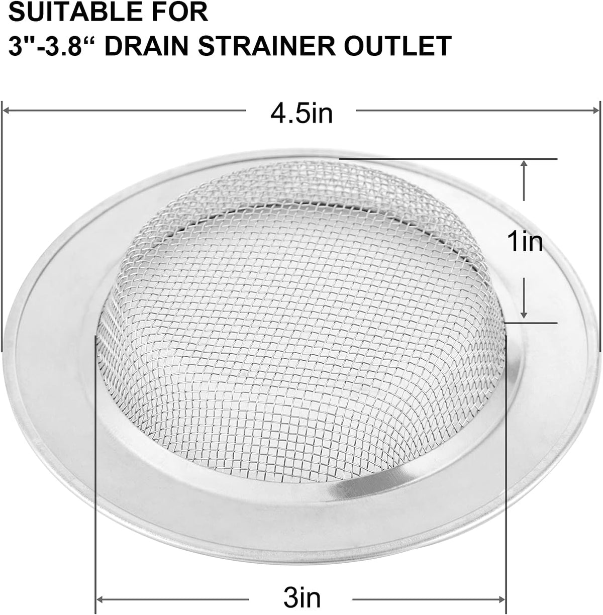 2PCS Kitchen Sink Strainer-Stainless Steel Mesh Drain Strainer,Large Wide Rim 4.5" Diameter
