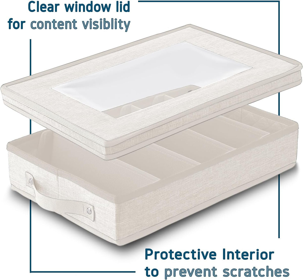 Flatware & Utensil Storage, Durable Silverware Storage Box with Padded Dividers, 5 Compartment Flatware Storage Case, Silverware Case with Handles, Protects and Organizes Cutlery, Cream