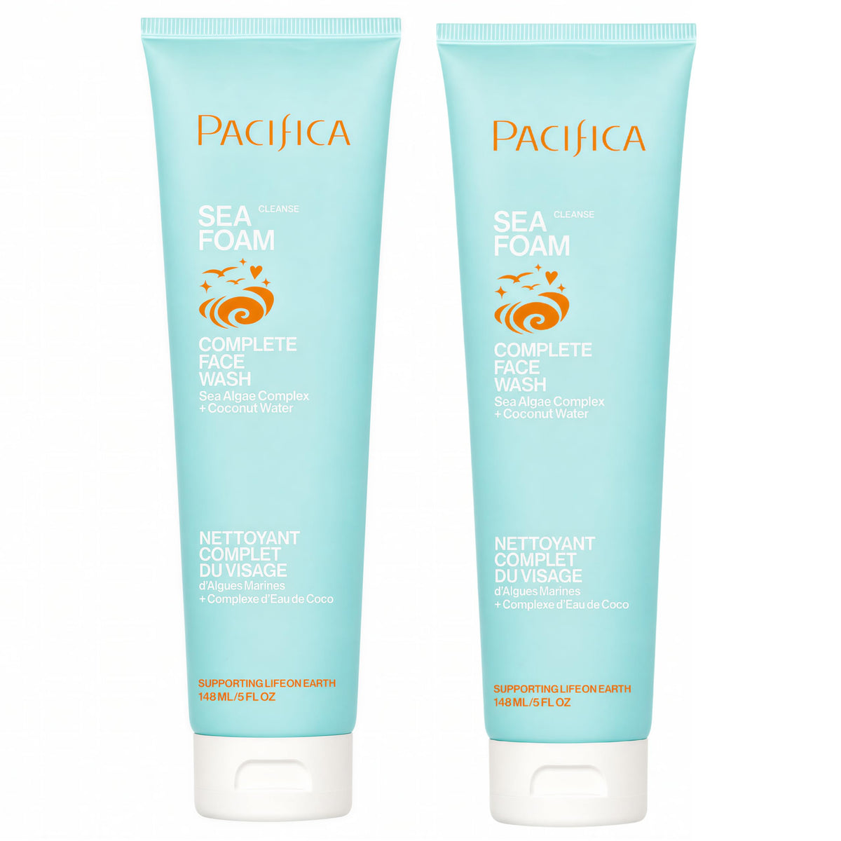 Pacifica Beauty Sea Foam Complete Face Wash Set, Skincare, Daily Gentle Facial Cleanser, Makeup Remover, Coconut Water, Sea Algae Complex, Sulfate & Paraben Free, Vegan, 5 fl oz (2 Pack)