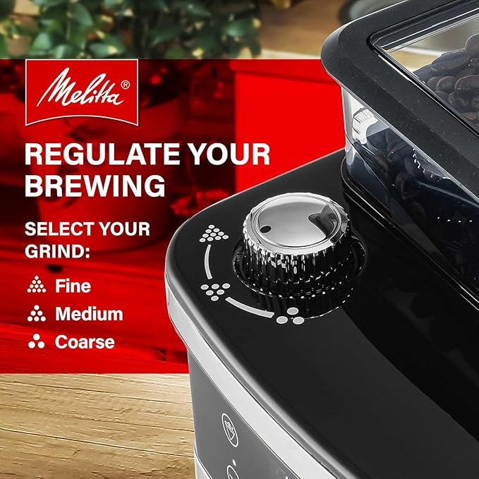 Melitta® Aroma Fresh™ Plus 10-Cup Automatic Drip, Programmable Coffee Maker with built in Burr Coffee Grinder, 5-Pack Coffee Filters included