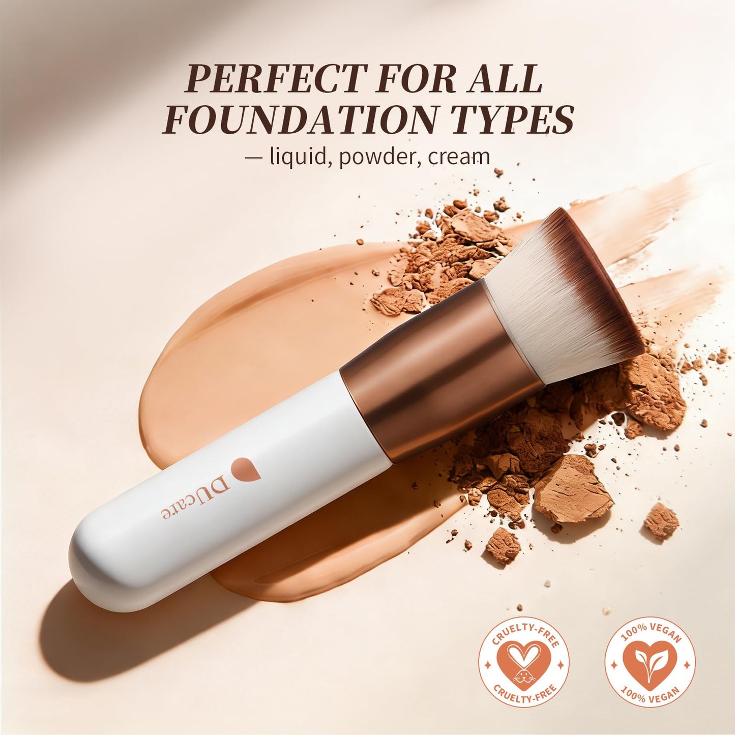 DUcare Foundation Brush for Liquid Makeup,Flat Top Kabuki Foundation Brushes - Premium Makeup Brush for Liquid, Cream, Powder,Buffing, Blending, Rose Golden/White