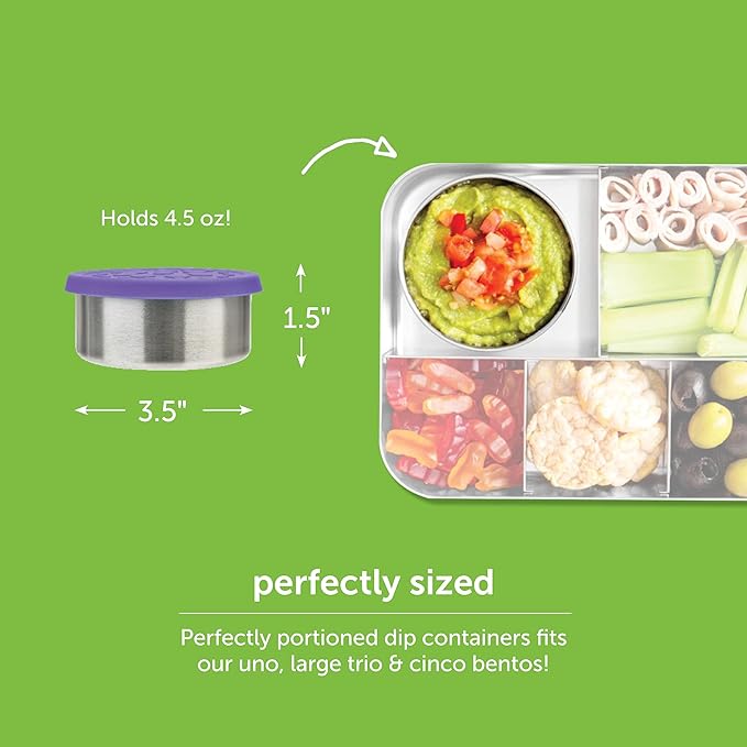 LunchBots 4.5 oz Stainless Steel Dressing Container for Condiments, Dips, Snacks, Dipping Sauce Cups with Silicone Lid, Fits in Lunch Bags and Bento Boxes - Set of 2 (Purple)