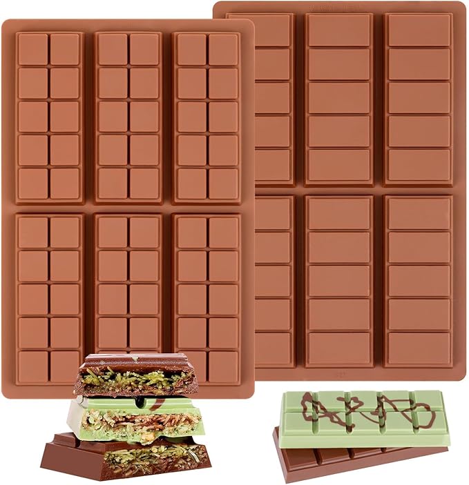 Chocolate Bar Mold - Non-Stick Silicone Chocolate Molds, Food Grade Dubai Deep Chocolate Bar Mold for Milk Pistachio - Set of 2