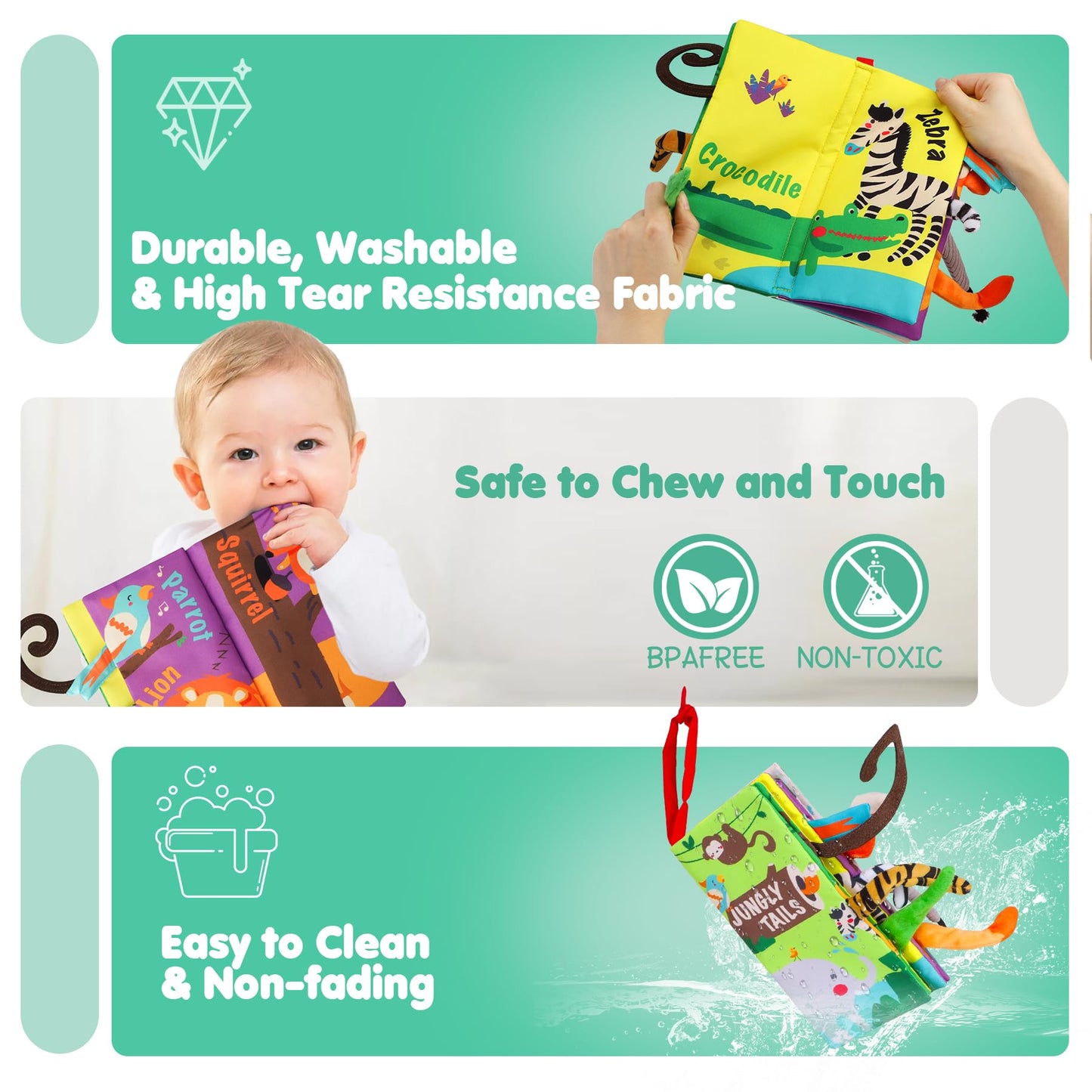 beiens Baby Books Toys, Tummy Time Touch and Feel Sensory Toys for Infant