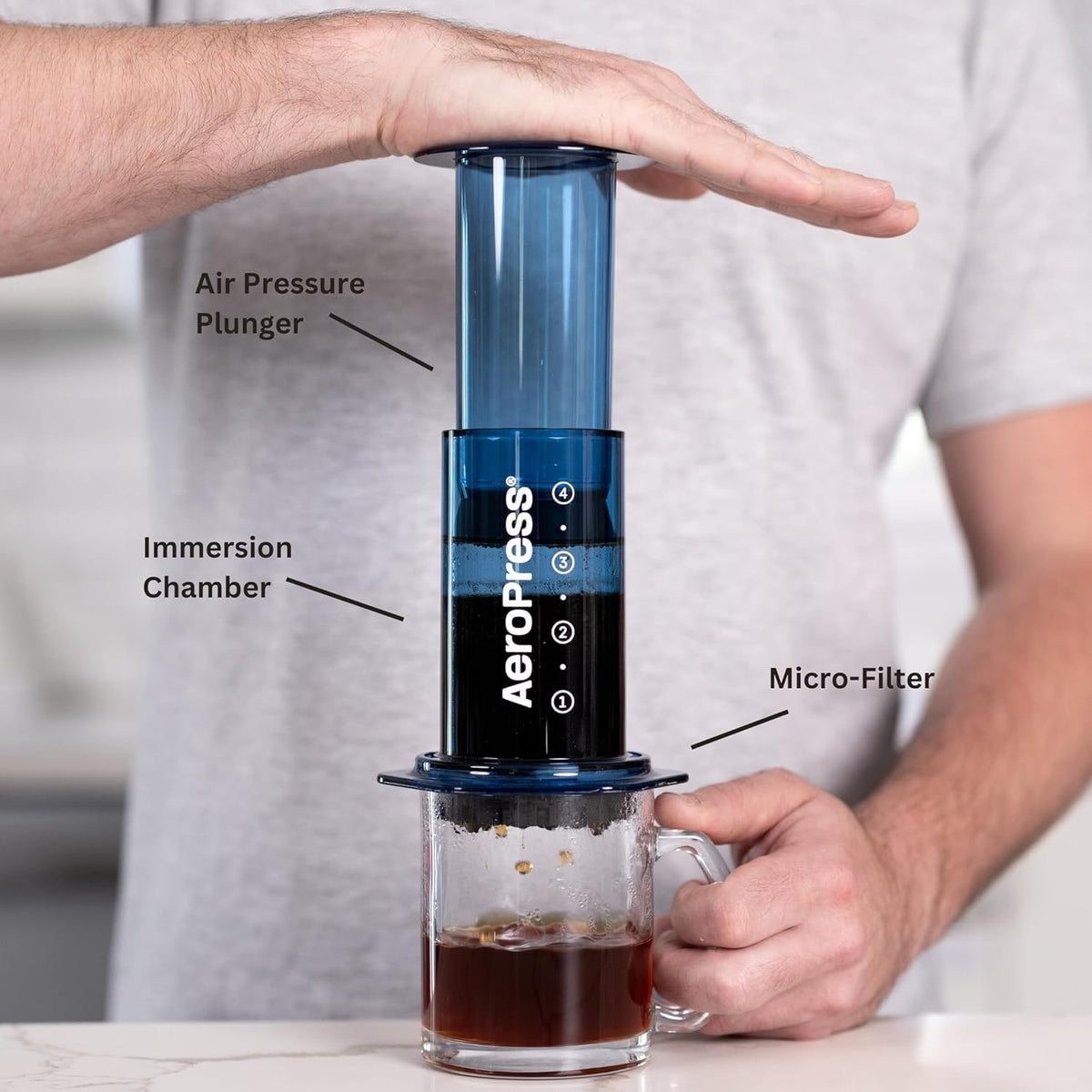 AeroPress Clear Blue Coffee Press – 3 In 1 Brew Method Combines French Press, Pourover, Espresso, Full Bodied Coffee Without Grit or Bitterness, Small Portable Coffee Maker for Camping & Travel-Blue