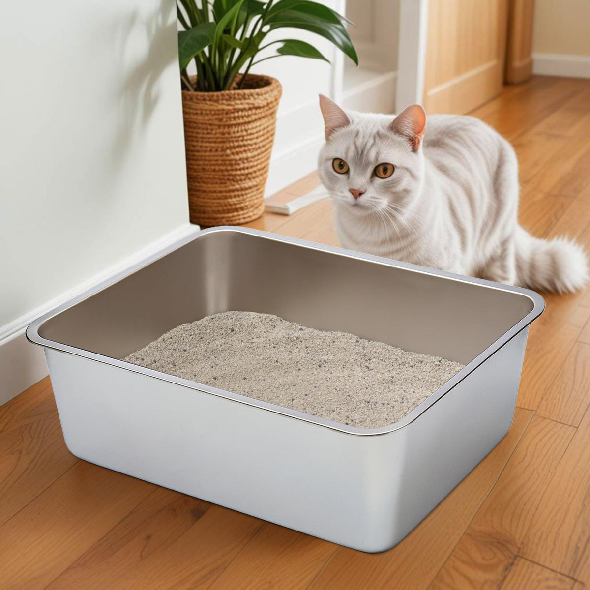 Exovyn Stainless Steel Litter Box,Metal Cat Litter Box,Medium Cat Litterbox