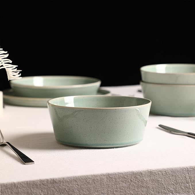 Stone Lain Claire 8-Piece Bowl Set Stoneware, Bowls, Dishwasher and Microwave Safe, Dish Set for 8, Green