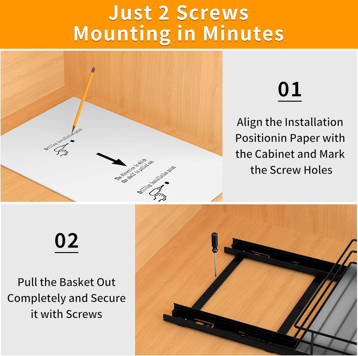 Pull Out Spice Rack Organizer for Cabinet, Heavy Duty Slide Out Spice Rack Organizer for Kitchen Cabinets and Pantry, Fits Spices, Sauces, Canned Food (8.5''Wx10.5''Dx2.5''H)