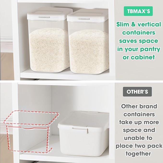 TBMax Rice Flour Storage Container with Automatic Flip-up Lid 25 Lbs | 12.68 Qt, Tall and Narrow Food Storage Flour Bin for Kitchen Pantry Organization, Pet Dog Cat Food Storage Container