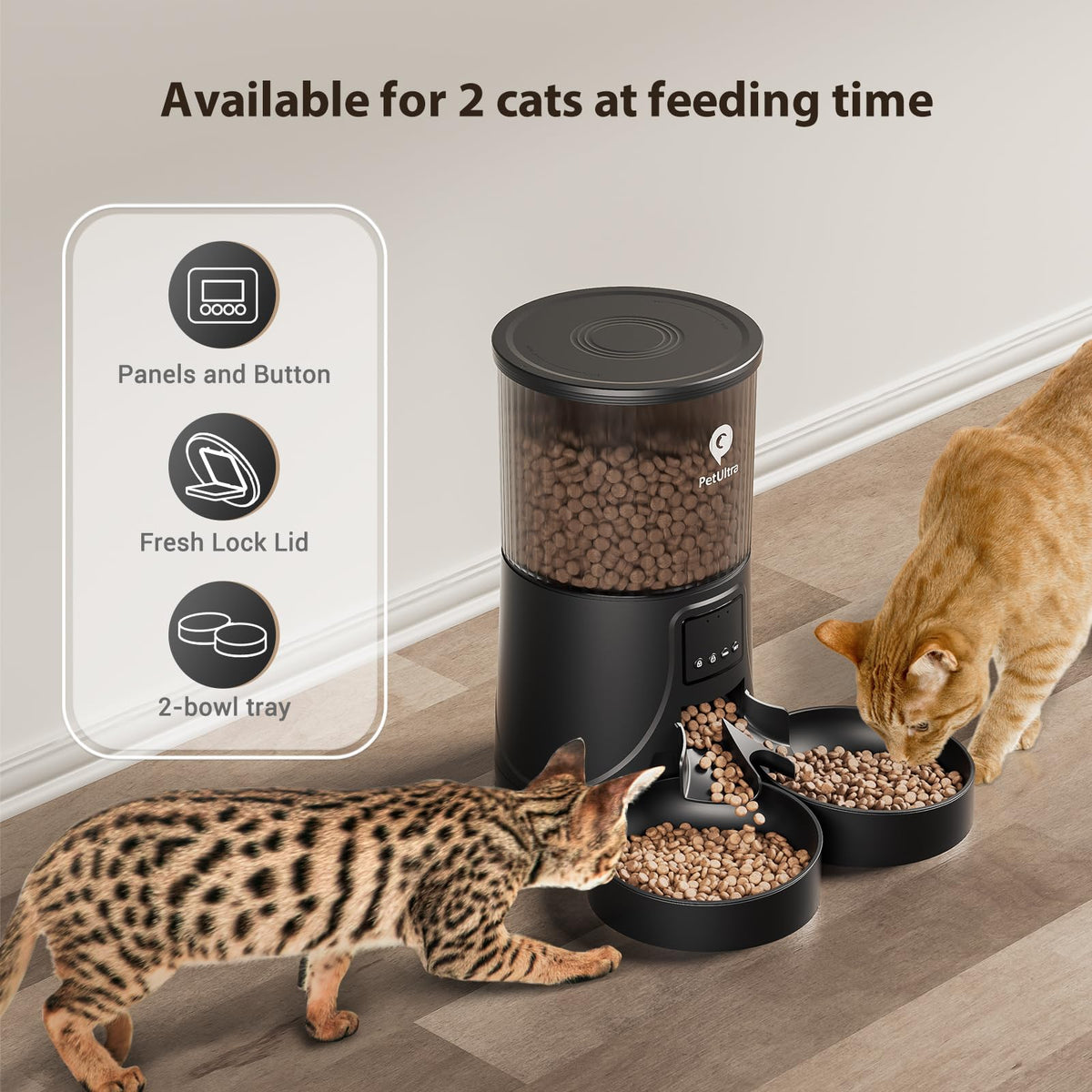 PETULTRA Automatic Cat Feeder for 2 Cats: 2.4Ghz WiFi Smart APP Remote Control- Timer Food Dispenser 1-10 Meals Per Day- Auto Pet Feeder for Cats and Small Dog Indoor- Detachable Clean& Dual Power