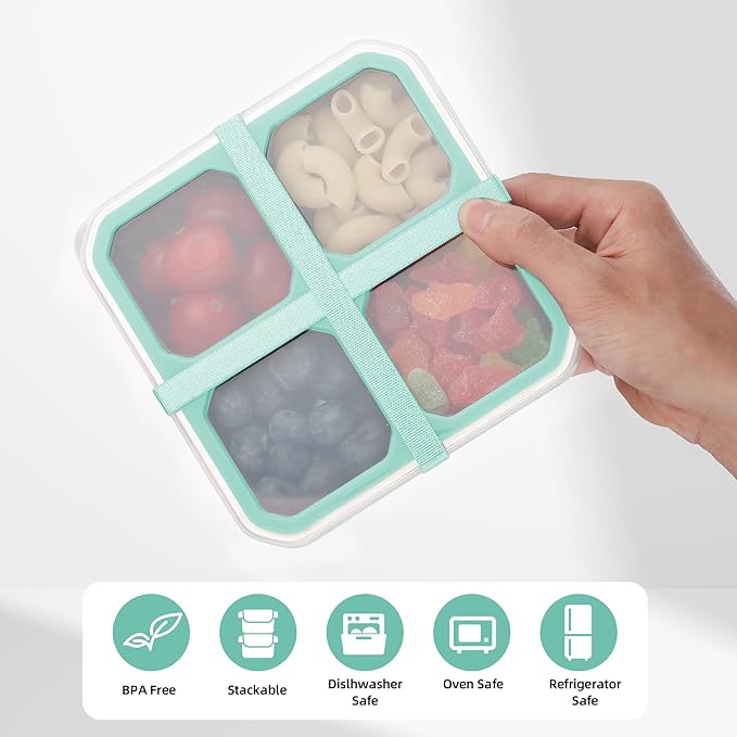 4 Pack Stainless Steel Snack Containers with Lids 4 Compartment Food Storage Containers for Adults Meal Prep Reusablele for work or going out. (BLUE, 4)