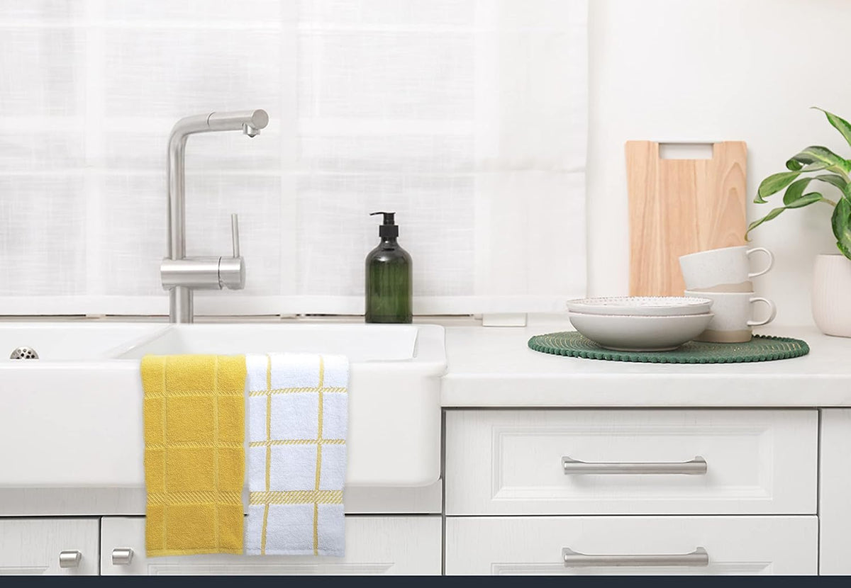 100% Cotton Terry Dish Towels, 4 pack16 x26 Inches, Super Soft and Absorbent Kitchen Towels, Perfect for Kitchen Cleaning and Dish Washing | Yellow