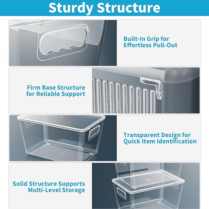 Clear Stackable Storage Bins, Pantry Organizers & Storage Containers, Cabinet Organizer, Home Organization Must Haves for Kitchen, Laundry Room, Office, Closet & Freezer (6 Pack with Lids)