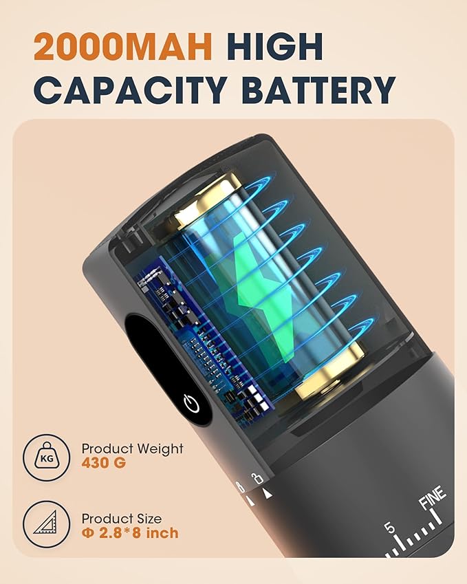 First Grind-While-Charging Rechargeable Coffee Grinder with Upgraded LED Battery Display, 1.7X Faster Grinding with 38 External Adjustable Settings & Ceramic Burrs, Portable for Travel, Camping, etc