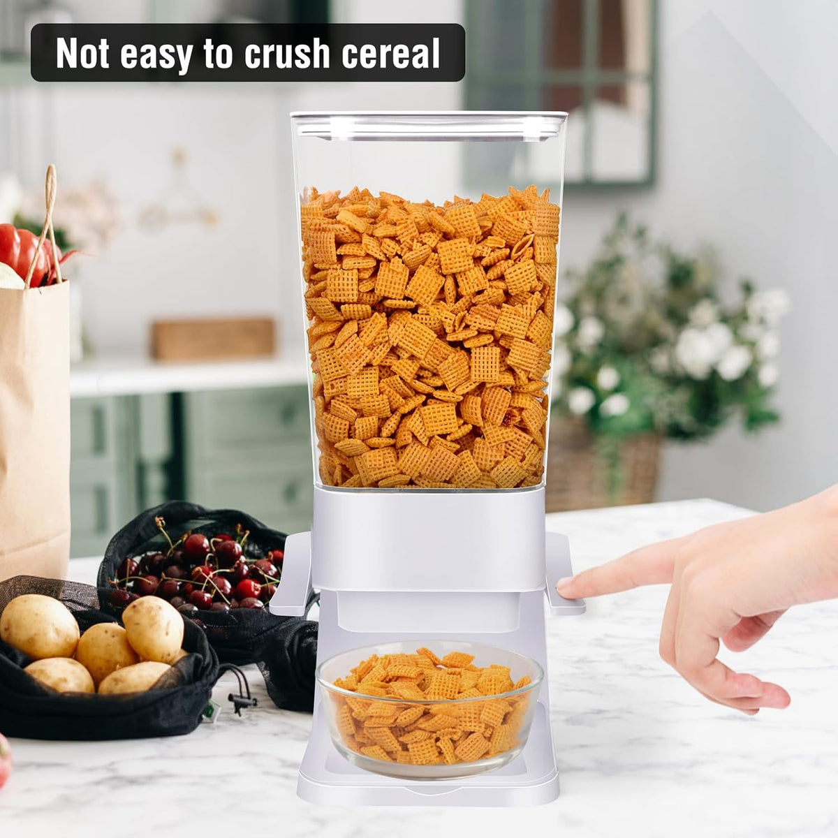 Cereal Dispenser Countertop,5.5L Cereal Containers Storage Dispenser for Pantry,Dry Food Storage Rice Containers,Candy Dispenser,Snack Organizer Machine for Grains, Nuts,Oatmeal, Pet Food White