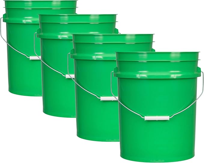 House Naturals 5 Gallon Premium HPDE Plastic Bucket - Made in USA Food Grade Storage Container, BPA Free All Purpose Pail (4, Green)
