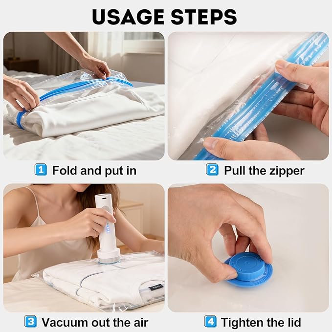 Mapambo Vacuum Seal Bags for Clothing Travel with Electric Pump, 12 Pack Vacuum Bags in 3 Combo sizes, Space Saver Vacuum Storage Bags, Reducing Luggage Volume by up to 80% (12 Combo Travel Size)