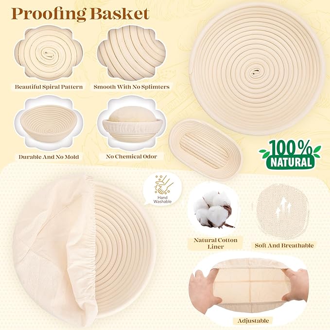 Sourdough Starter Kit, Sourdough Bread Baking Supplies, Bread Proofing Basket, Sourdough Kit for Modern Home and Kitchen, Sourdough Bread Basket, Sour Dough Kit Tools, Bread Making Tools Kit