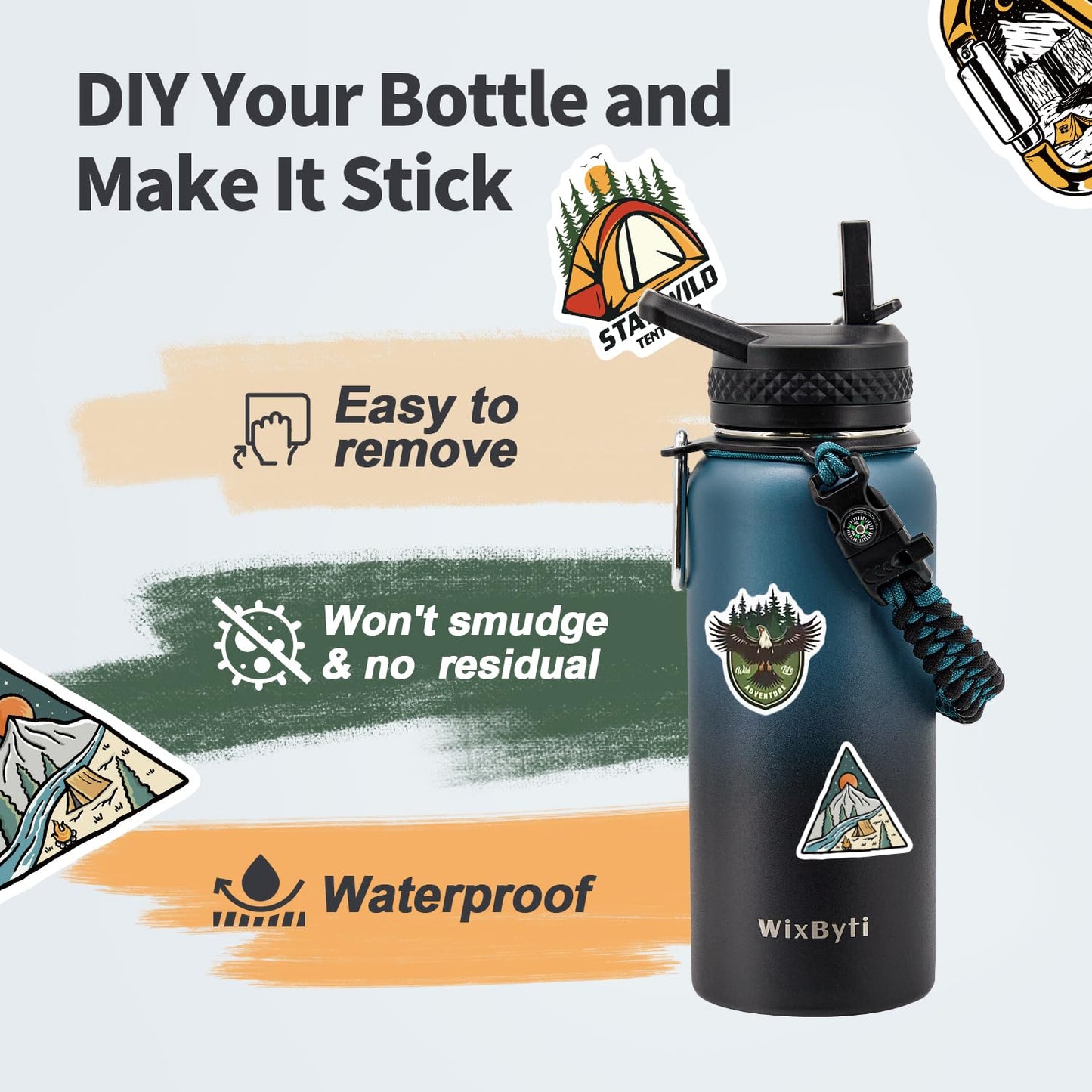 WixByti 32 oz Insulated Water Bottle with Straw, Stainless Steel Water Jug