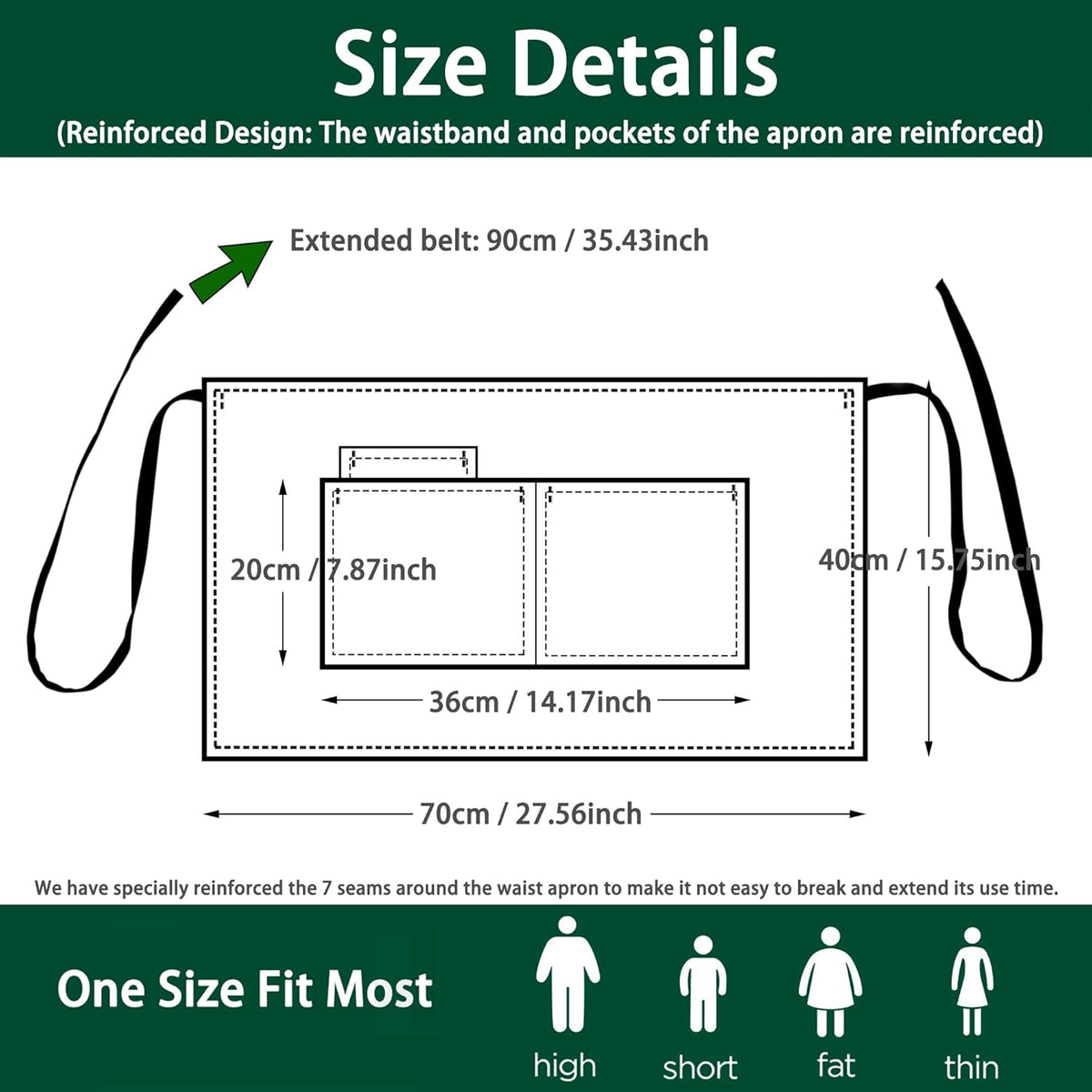 4 Pack Short Server Waitress Chef Apron, White Waist Aprons with 3 Pockets for Women Men, Half Apron for Waiter Cooking Dishwashing Cleaning Painting Gardening Barbecue (Polycotton - White)