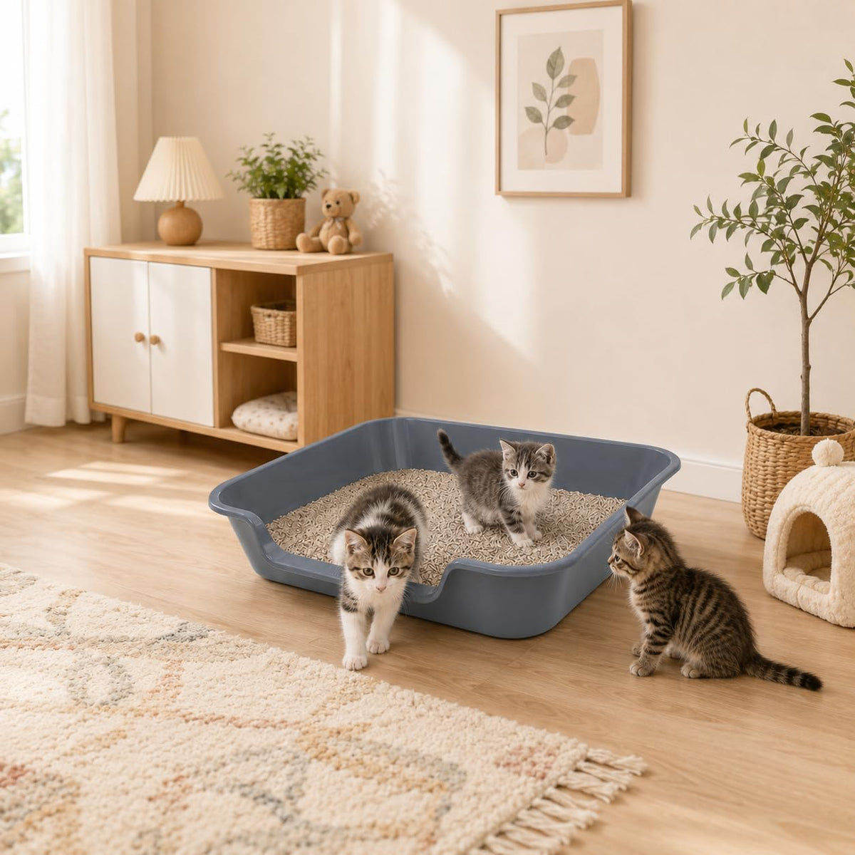 Ying Tutu 1 Pack of Extra Large Cat Litter Box (ABS Material), Low Entry Senior Litter Pen for Geriatric Kitty Big Cats, Jumbo Pet Safe Litter Boxes Tray for Indoor Pets Potty (Gray, 24" L x 20" W)