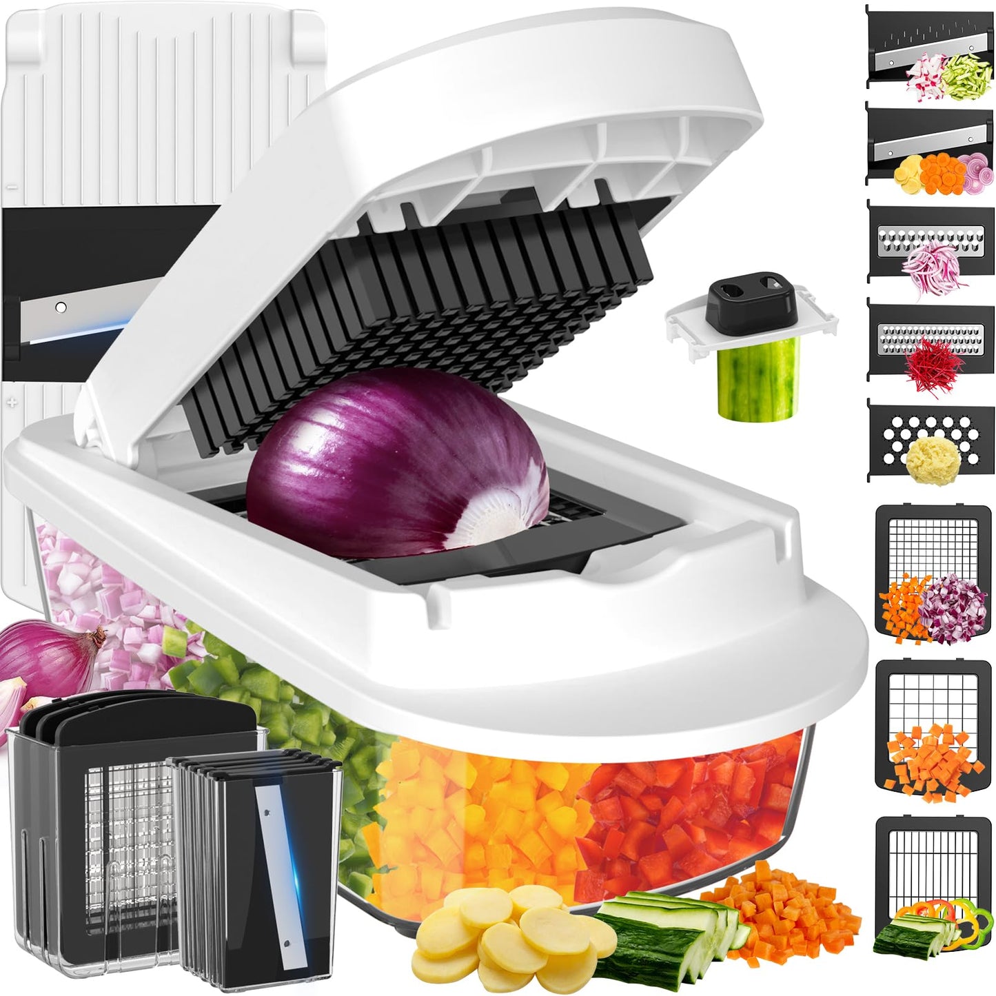 Ukeetap 8-Blade Cook Tool & Gadget Sets, Chopper Slicer Grater Set, White