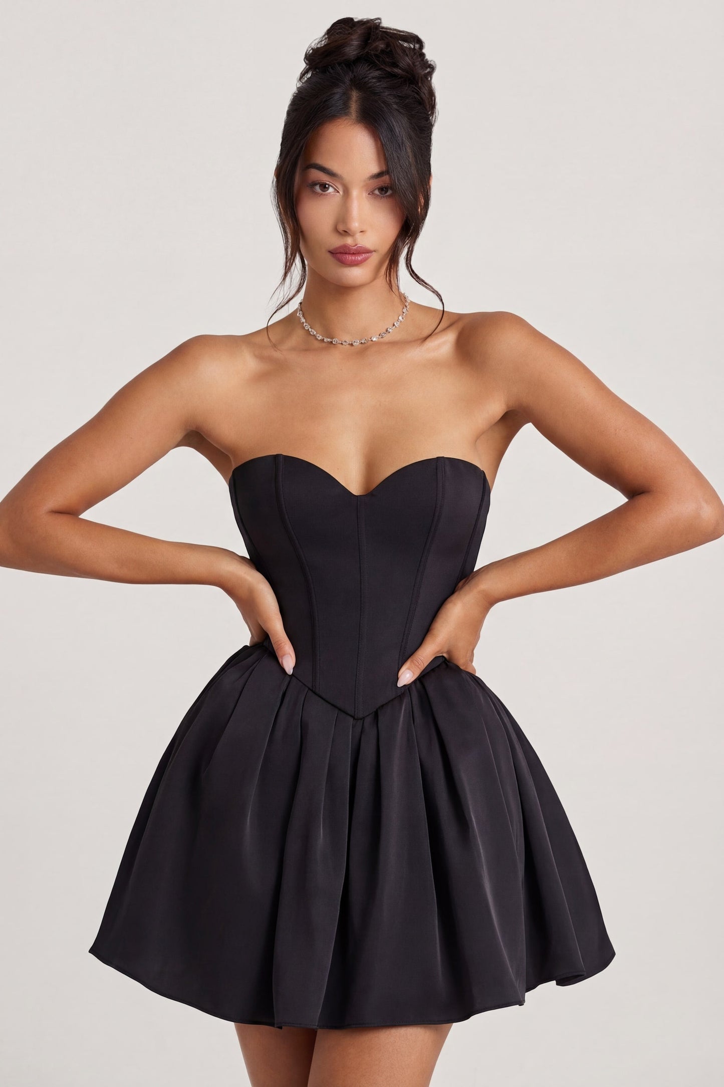 Corset Tulle Mini Dress in Jet Black