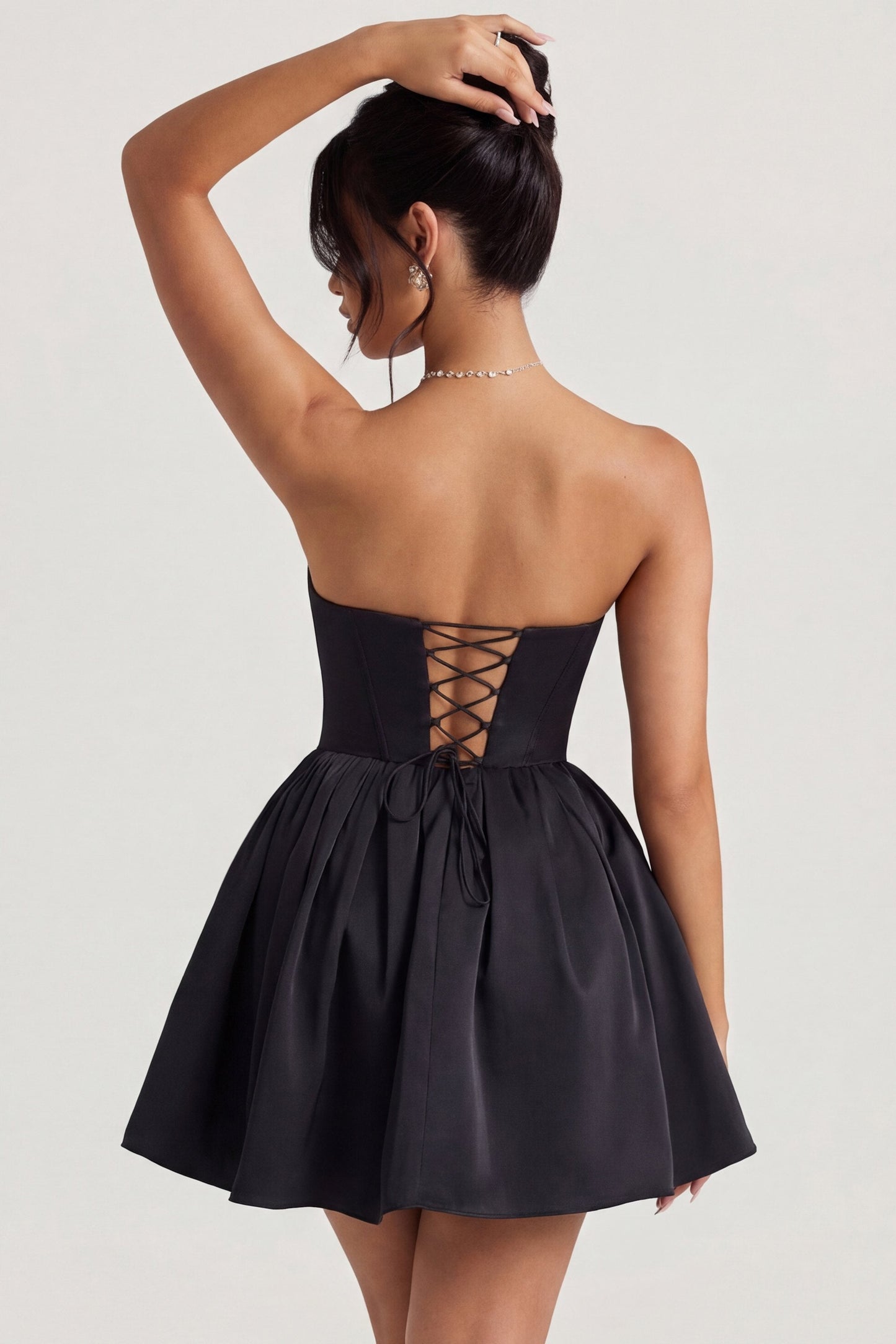 Corset Tulle Mini Dress in Jet Black