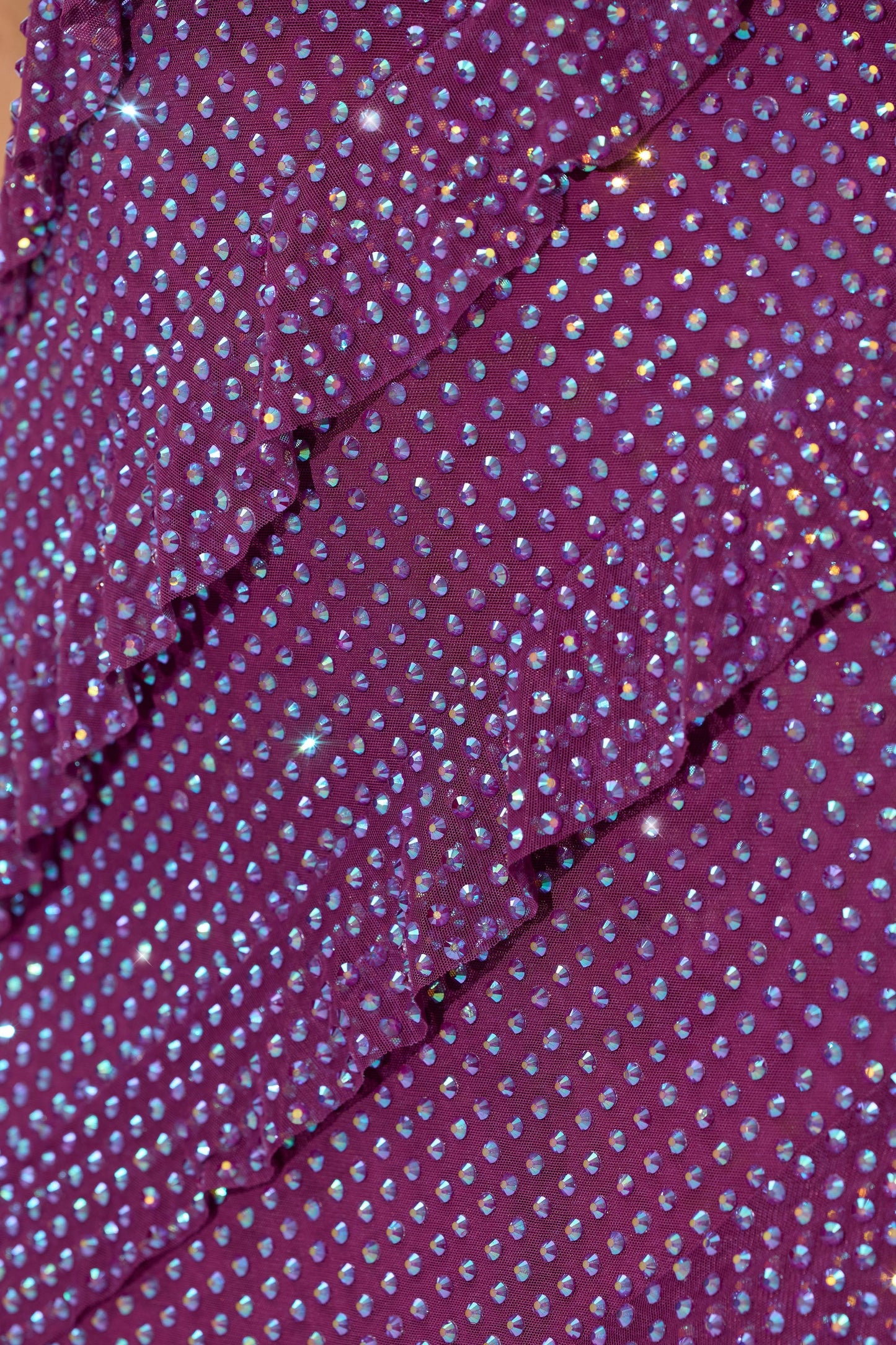 Embellished Bandeau Ruffle Maxi Dress in Plum