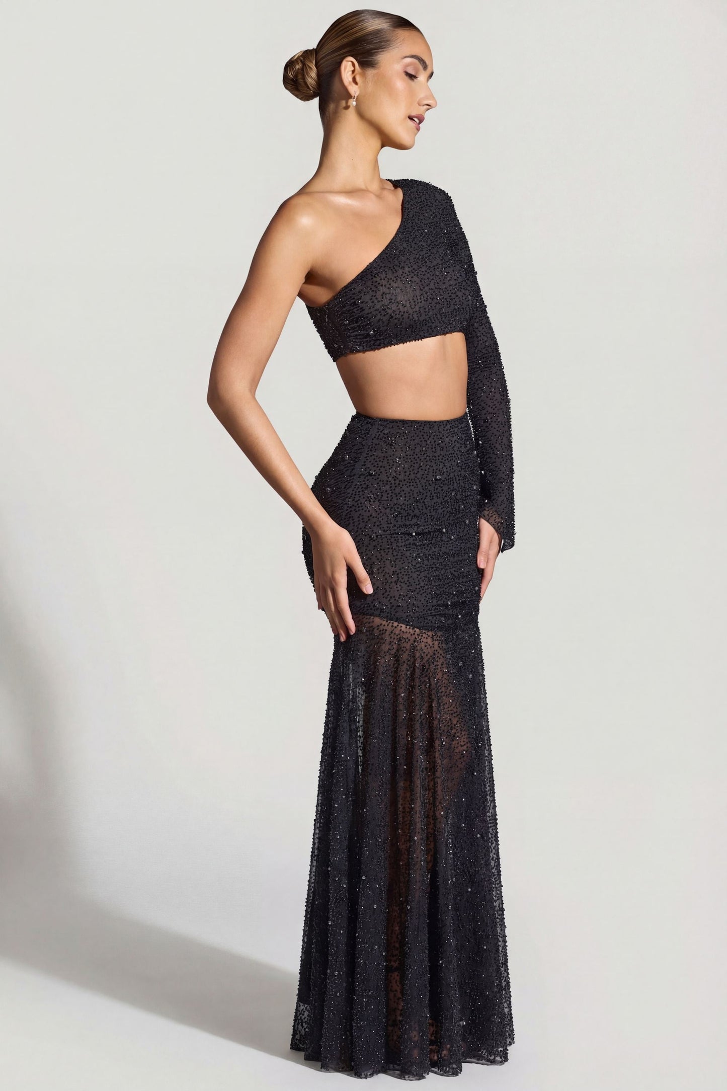 Embellished Handkerchief Hem Skirt in Black