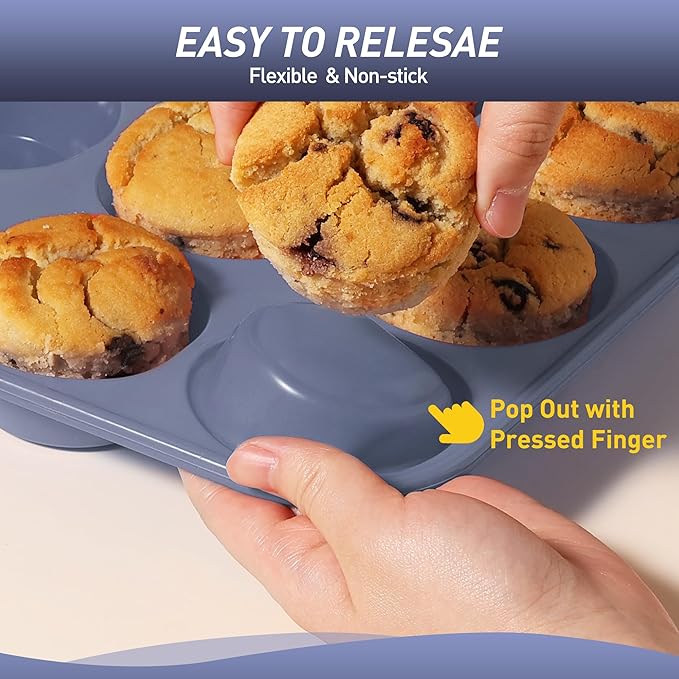 2 Pack 12 Cups Silicone Muffin Pan with Metal Reinforced Frame Regular Size Silicone Molds Cupcake Cake Baking Pans Baking Mold Best Baking Pans Tart Pan Sheet Set Reusable Cupcake Liners