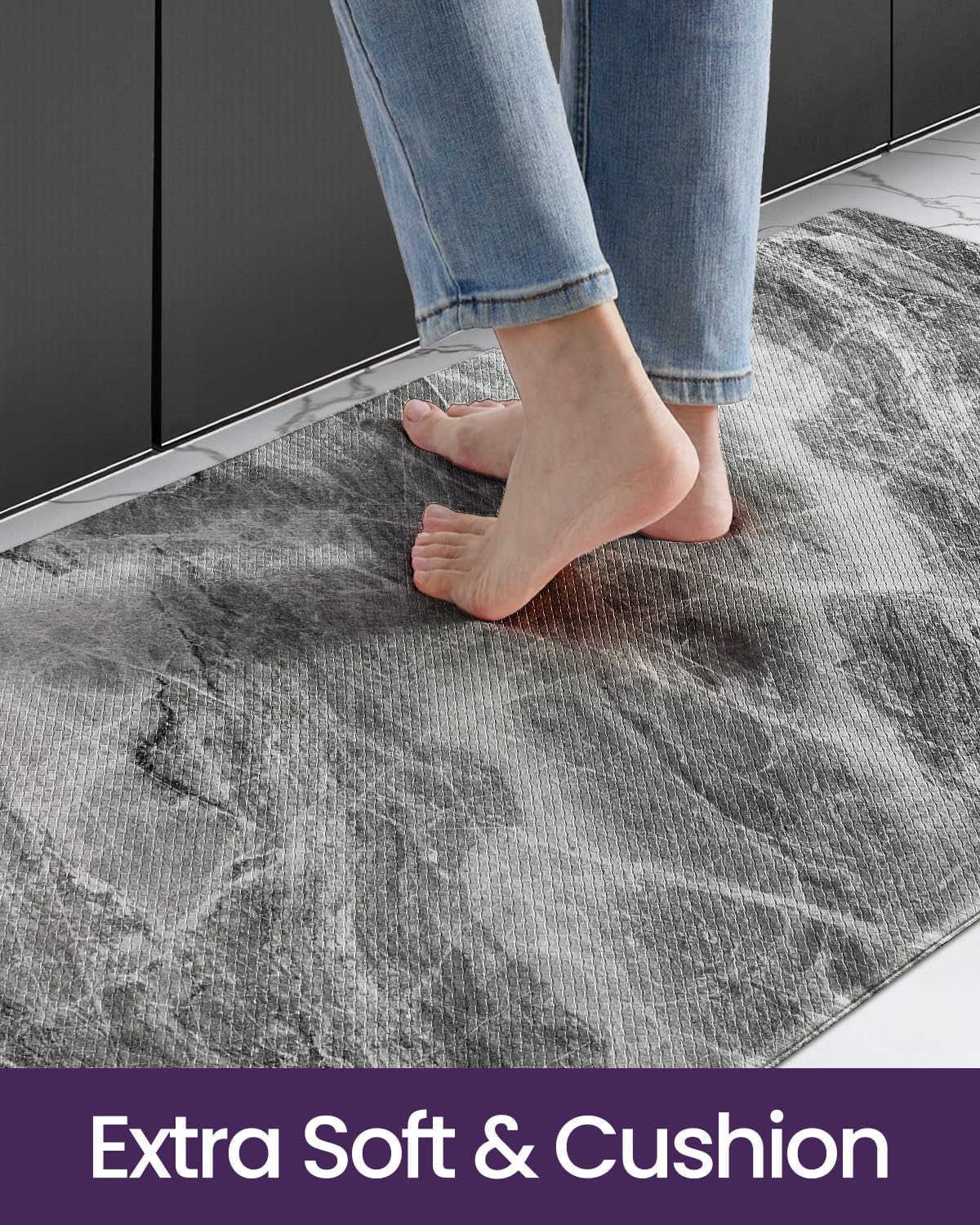 DEXI Kitchen Floor Mats Cushioned Anti Fatigue, 23x86 Large Long Standing Comfort Runner Rug Waterproof, Marble Memory Foam Padded for Front Sink Laundry, Dark Grey