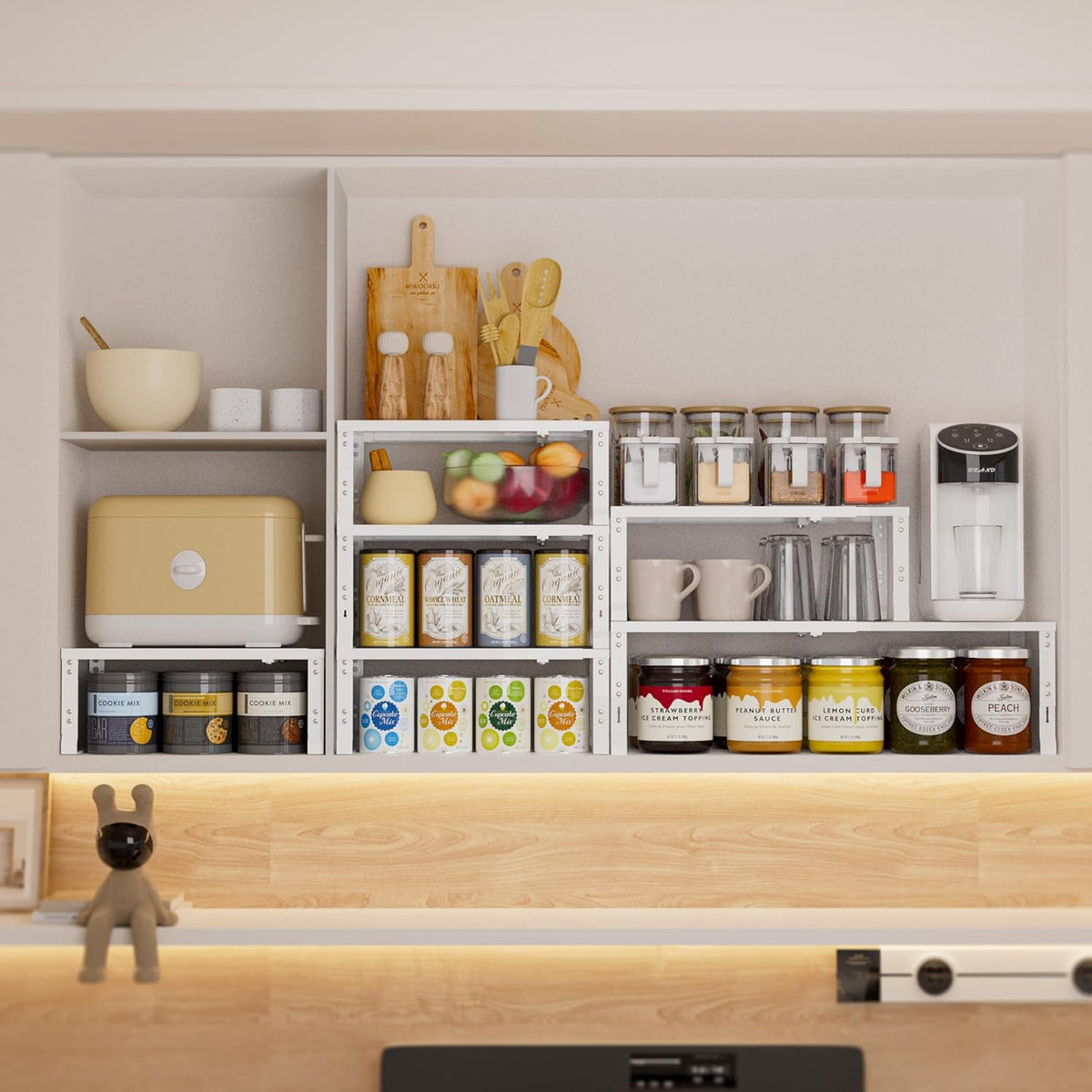 Expandable Spice Rack,Stackable Storage for Cabinet, Multi-Functional Kitchen Shelving,Height-Adjustable,Sustainable Organizer Solution(1Pack/White/Medium)
