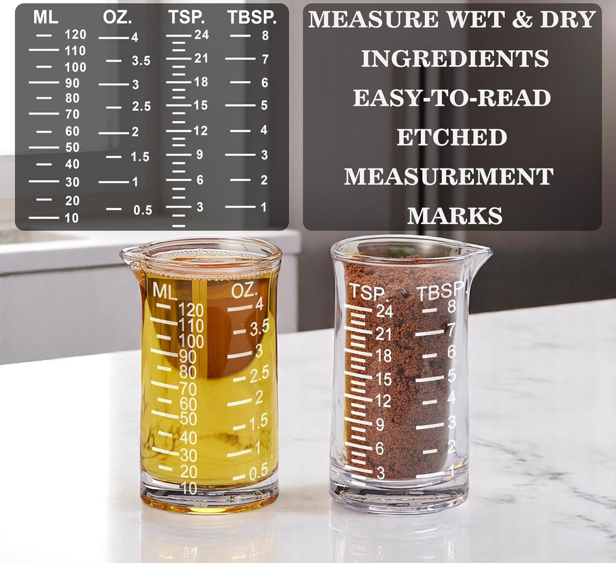 Ackers 4 Oz Glass Measuring Cup,Borosilicate Shot Glass with V-Shaped Spout-Etching Scale