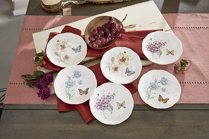 Lenox 817046 Butterfly Meadow 6-Piece Tidbit Plate Set, White, 3.05 LB