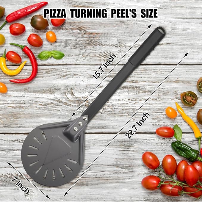 Pizza Turning Peel 7 Inch Round Anodized Aluminum Perforated Pizza Peel Turner With Metal Handle Pizza Paddle Spinner For Outdoor Pizza Oven Accessories