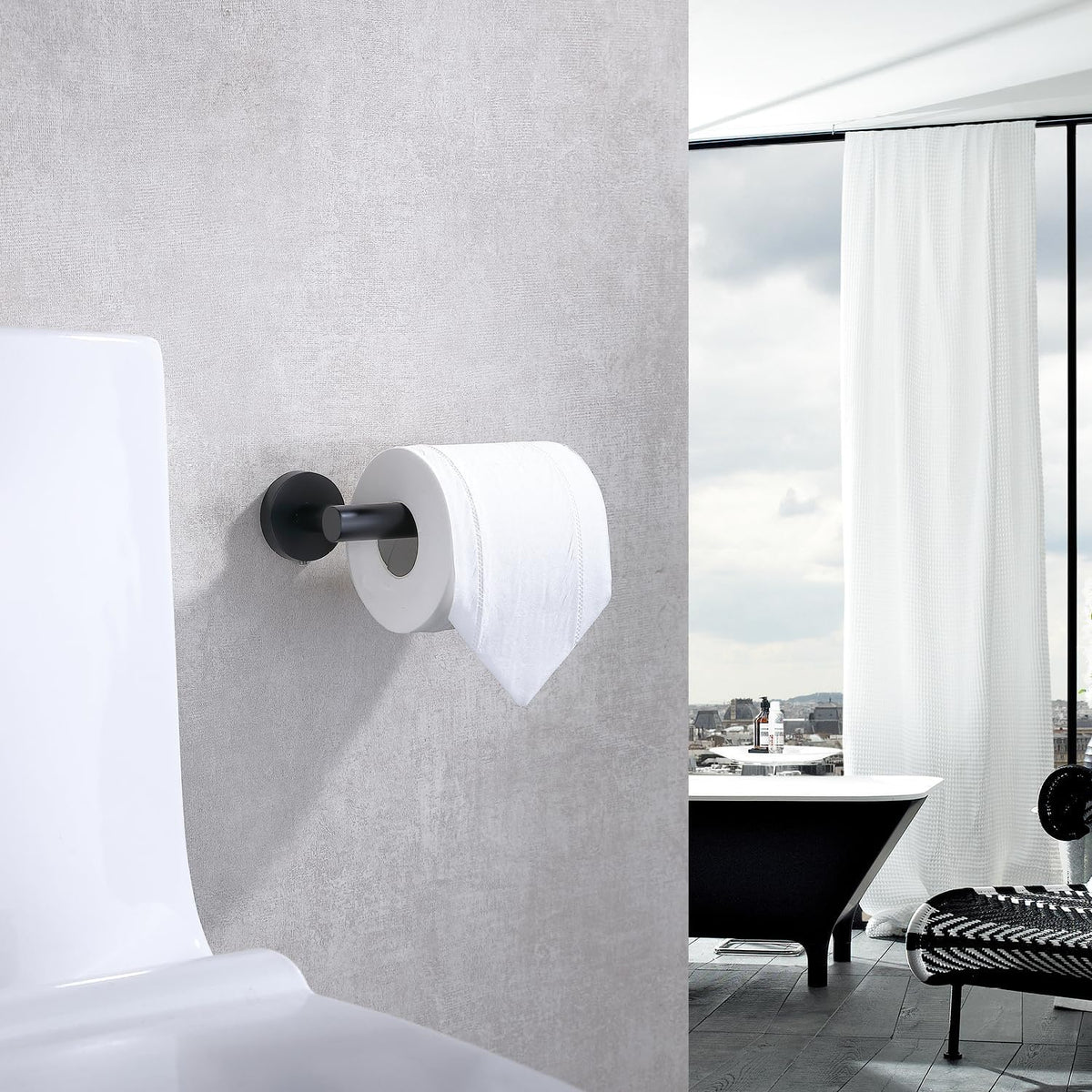 TASTOS Toilet Paper Holder SUS304 Stainless Steel Round Size Matte Black 2 Pack