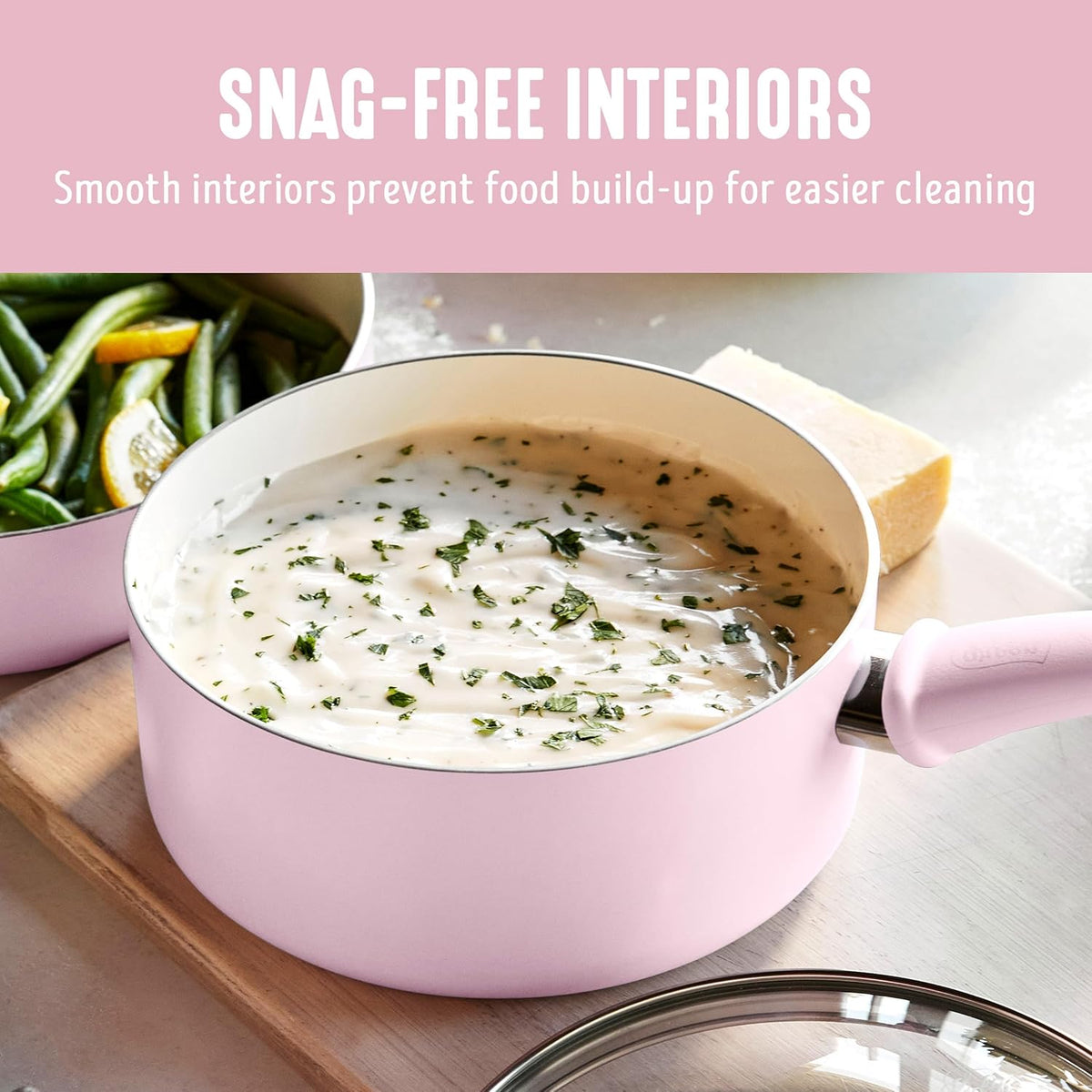 GreenLife 2 Quart Ceramic Nonstick Saucepan with Lid, PFAS-Free, Stay-Cool Handle, Multipurpose Kitchen Cooking Pot, Dishwasher & Oven Safe, Pink