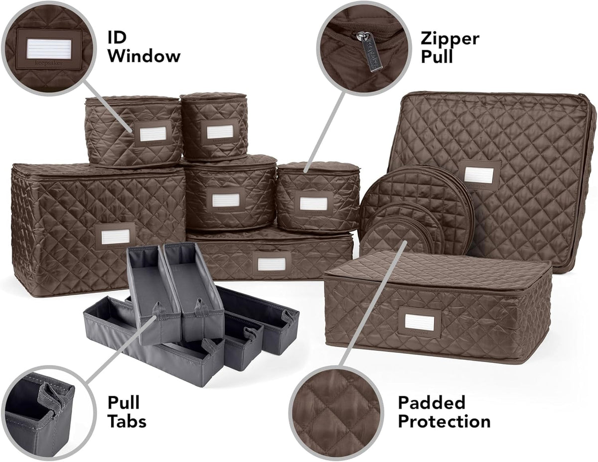 Covermates Keepsakes - Dish Storage Set - Padded Protection - ID Window - Stain Resistant - Machine Washable - China Storage, Bronze