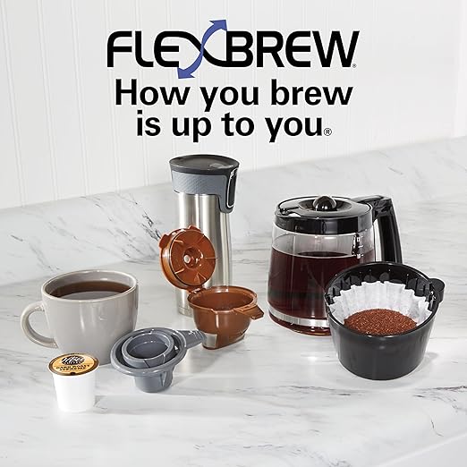 Hamilton Beach FlexBrew Trio 2-Way Coffee Maker, Compatible with K-Cup Pods or Grounds, Combo, Single Serve & Full 12c Pot, Black