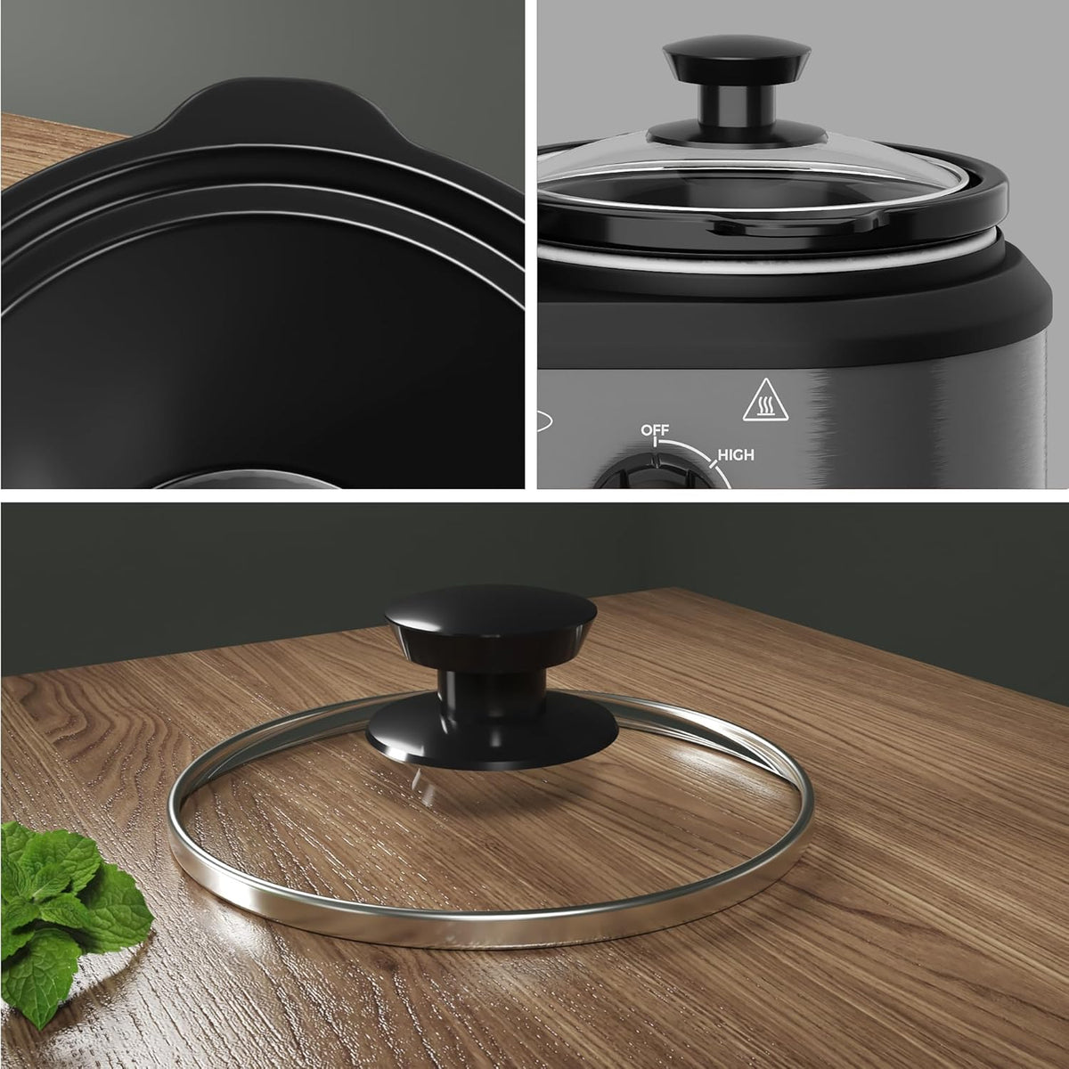 Sunvivi Dual Slow Cooker, Buffet Servers and Warmer with 2 Removable Ceramic Pots, Slow Cooker Food Warmer with Adjustable Temp & Glass Lids, Stainless Steel, 2 x 1.25 QT, Silver Grey