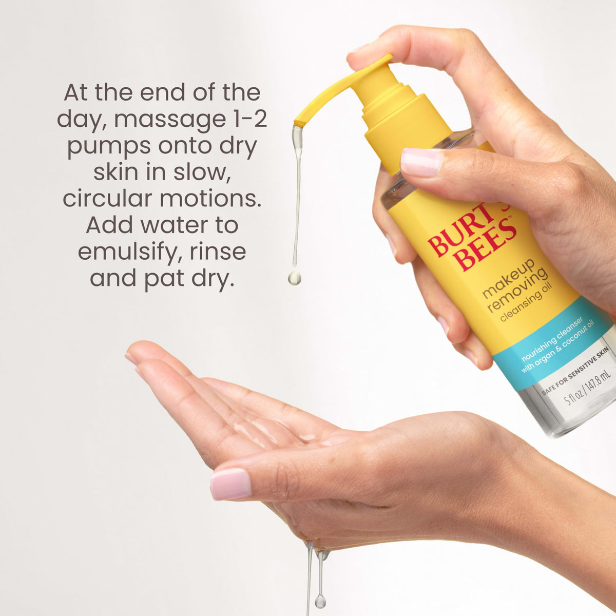 Burt's Bees Makeup Removing Cleansing Oil; Normal and Dry Skin; Safe for Sensitive Skin; Coconut and Argan Oils; Does Not Clog Pores; Hydrates, Nourishes; Non Greasy; Convenient Pump;(1) 5 Fl. Oz.
